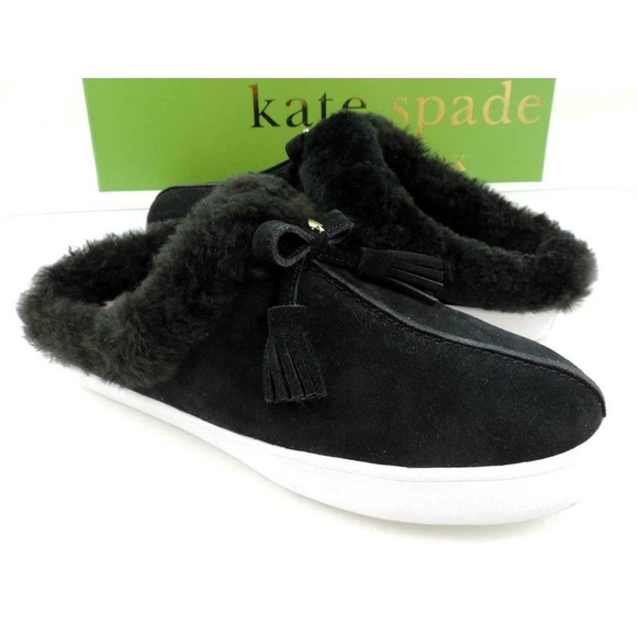 Women's Kate Spade New York Limon Slip On Mule Sneakers Black Shearling Size 7 - Picture 2 of 10